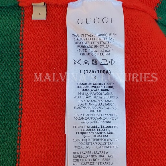 GUCCI MENS SWEATER RED GREEN FELTED WOOL STRIPED PULLOVER V-NECK - Picture 16 of 16